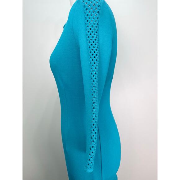 St. John Size 2 Sapphire Knit Bodycon Midi Dress Statement Sleeves NWOT - Picture 3 of 10